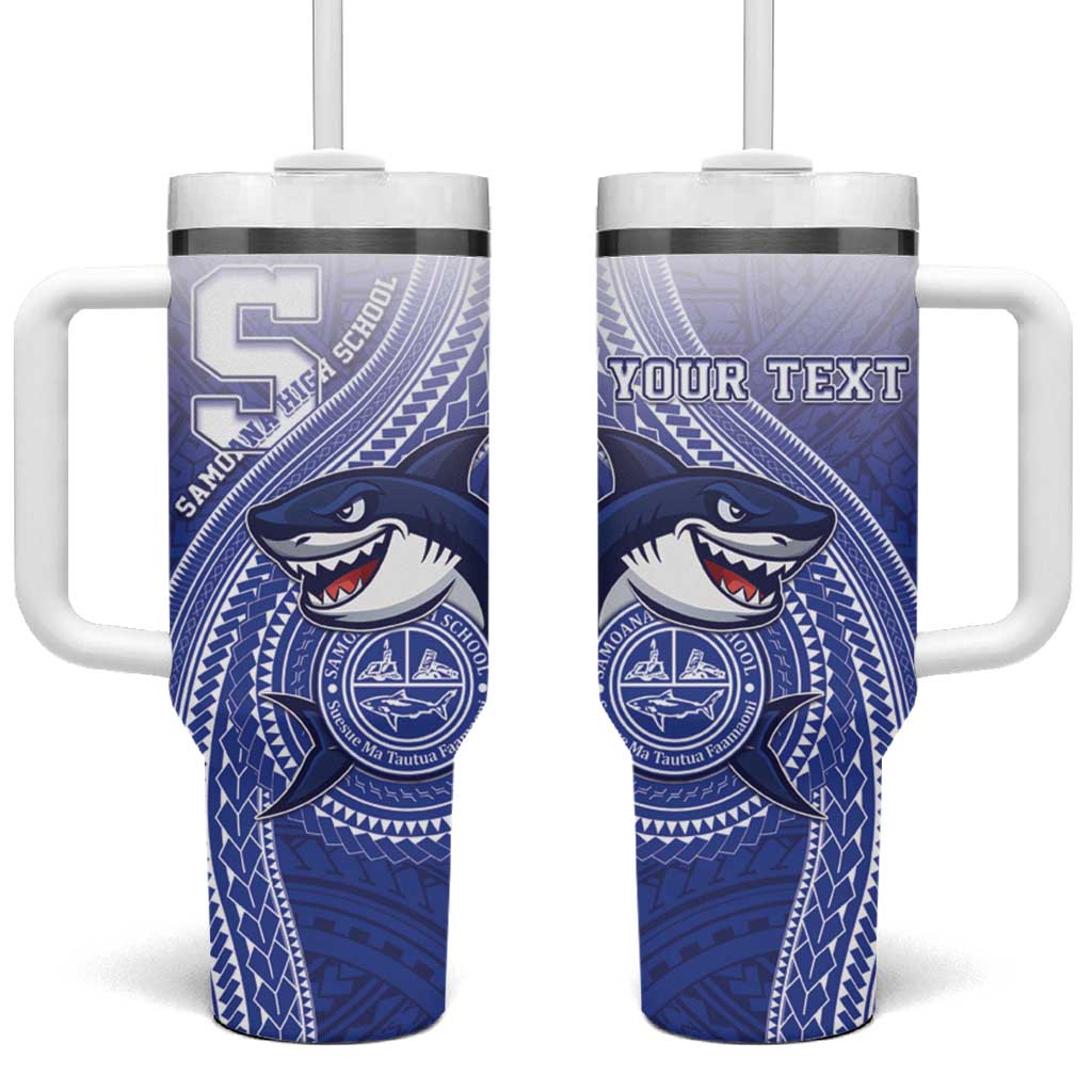 Personalized Samoana High School Tumbler With Handle Polynesian Tribal Shark LT05 One Size: 40 oz Blue - Polynesian Pride