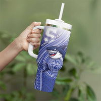 Personalized Samoana High School Tumbler With Handle Polynesian Tribal Shark LT05 - Polynesian Pride