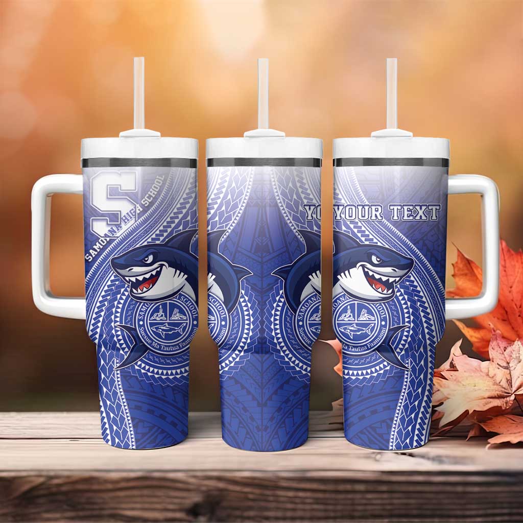 Personalized Samoana High School Tumbler With Handle Polynesian Tribal Shark LT05 - Polynesian Pride