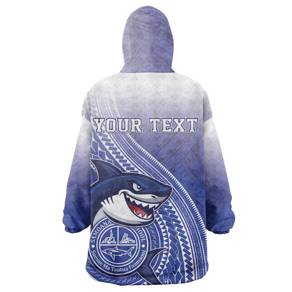 Personalized Samoana High School Wearable Blanket Hoodie Polynesian Tribal Shark
