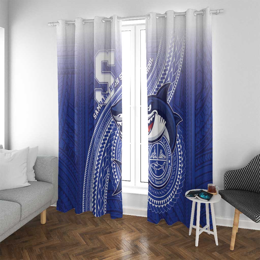 Samoana High School Window Curtain Polynesian Tribal Shark LT05 With Grommets Blue - Polynesian Pride