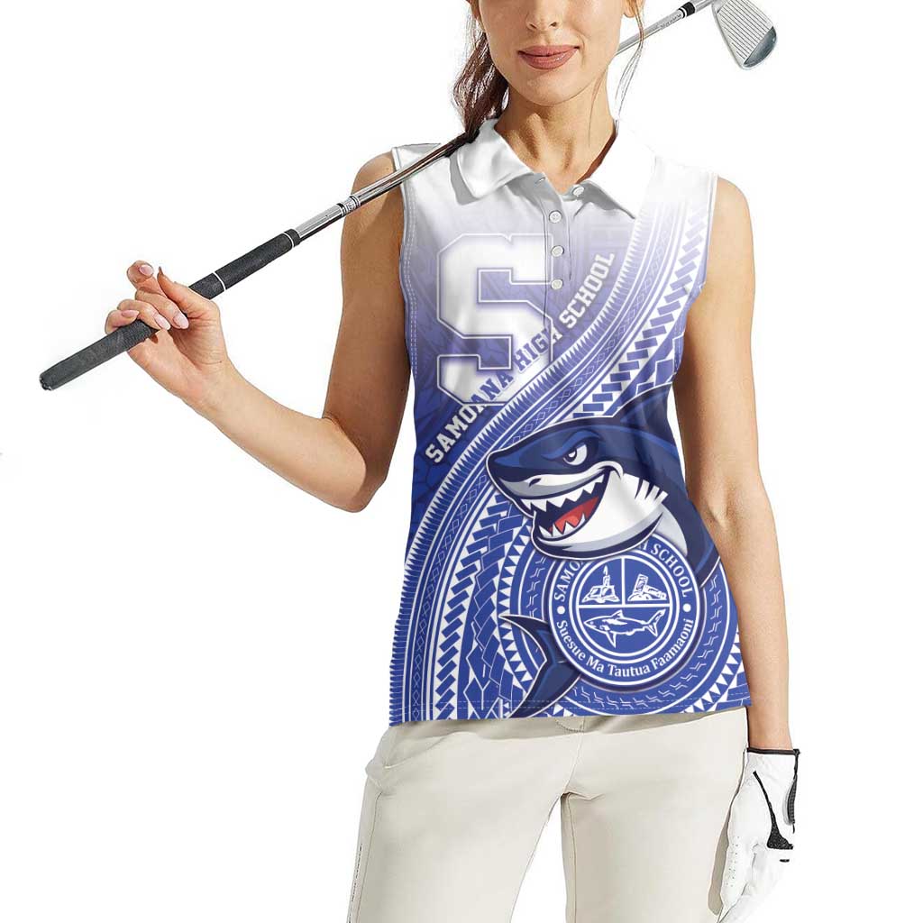 Personalized Samoana High School Women Sleeveless Polo Shirt Polynesian Tribal Shark