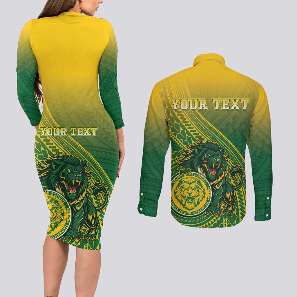 Personalized Leone High School Couples Matching Long Sleeve Bodycon Dress and Long Sleeve Button Shirt Leone Lion LT05 - Polynesian Pride