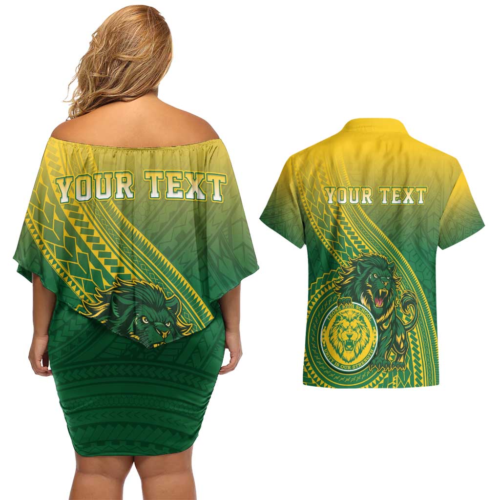 Personalized Leone High School Couples Matching Off Shoulder Short Dress and Hawaiian Shirt Leone Lion LT05 - Polynesian Pride