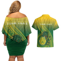 Personalized Leone High School Couples Matching Off Shoulder Short Dress and Hawaiian Shirt Leone Lion LT05 - Polynesian Pride