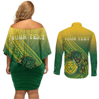 Personalized Leone High School Couples Matching Off Shoulder Short Dress and Long Sleeve Button Shirt Leone Lion LT05 - Polynesian Pride