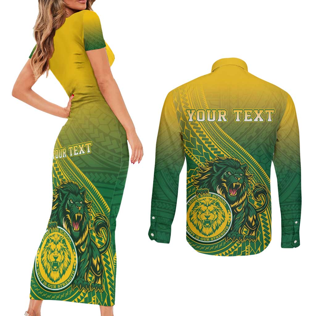 Personalized Leone High School Couples Matching Short Sleeve Bodycon Dress and Long Sleeve Button Shirt Leone Lion LT05 - Polynesian Pride
