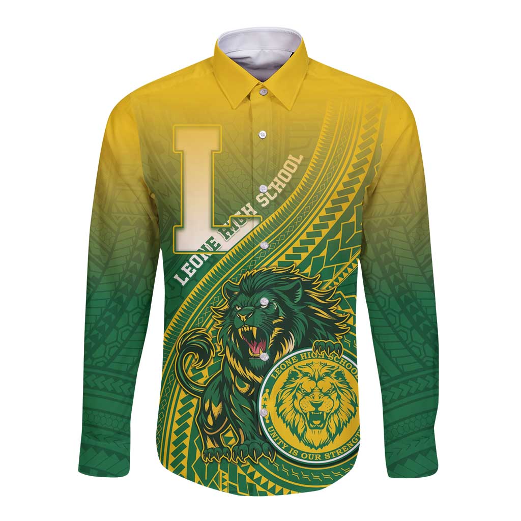 Personalized Leone High School Long Sleeve Button Shirt Leone Lion LT05 Unisex Green - Polynesian Pride