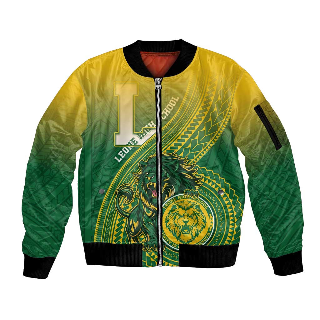 Personalized Leone High School Sleeve Zip Bomber Jacket Leone Lion LT05 Unisex Green - Polynesian Pride