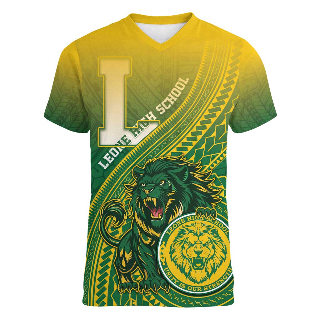 Personalized Leone High School Women V-Neck T-Shirt Leone Lion LT05 Female Green - Polynesian Pride