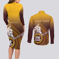 Personalized Tafuna High School Couples Matching Long Sleeve Bodycon Dress and Long Sleeve Button Shirt Polynesian Warrior LT05 - Polynesian Pride