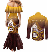 Personalized Tafuna High School Couples Matching Mermaid Dress and Long Sleeve Button Shirt Polynesian Warrior LT05 - Polynesian Pride