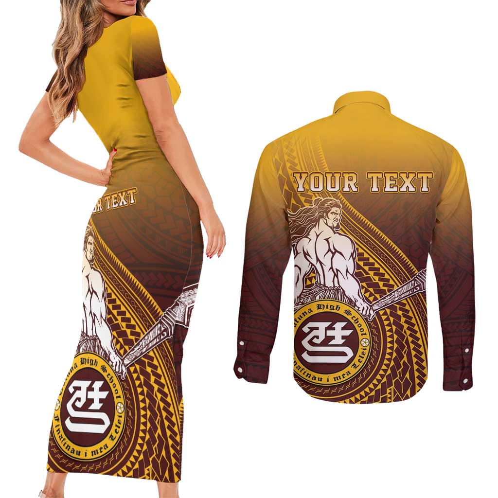 Personalized Tafuna High School Couples Matching Short Sleeve Bodycon Dress and Long Sleeve Button Shirt Polynesian Warrior LT05 - Polynesian Pride