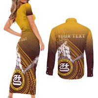 Personalized Tafuna High School Couples Matching Short Sleeve Bodycon Dress and Long Sleeve Button Shirt Polynesian Warrior LT05 - Polynesian Pride