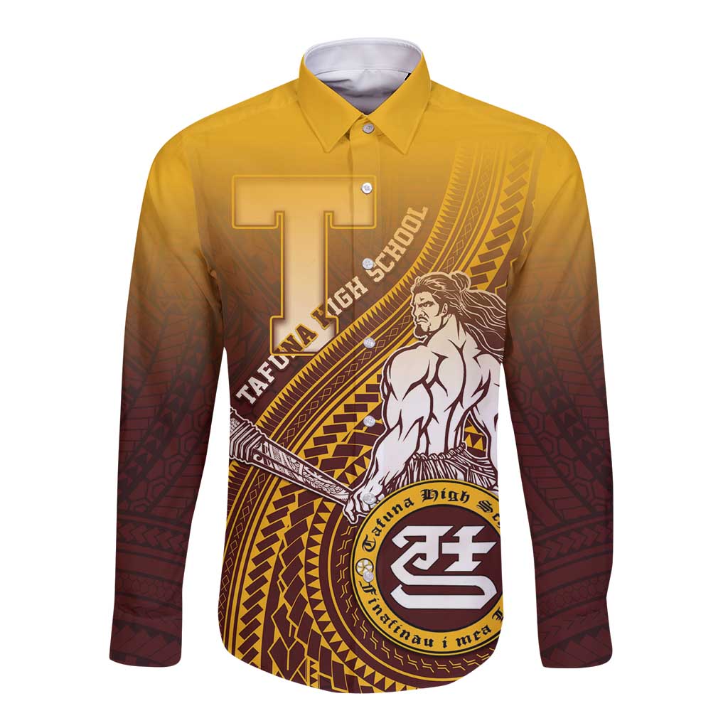 Personalized Tafuna High School Long Sleeve Button Shirt Polynesian Warrior LT05 Unisex Maroon - Polynesian Pride