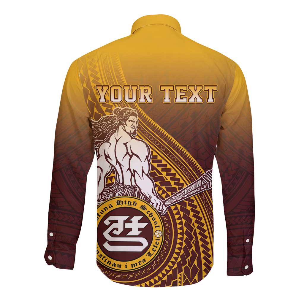 Personalized Tafuna High School Long Sleeve Button Shirt Polynesian Warrior LT05 - Polynesian Pride