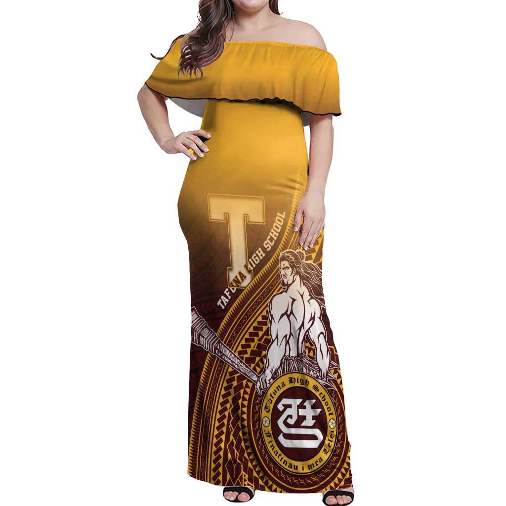 Personalized Tafuna High School Off Shoulder Maxi Dress Polynesian Warrior