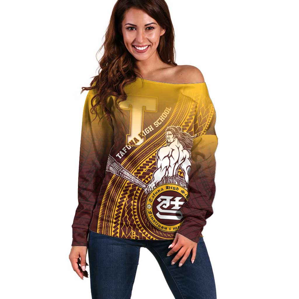 Personalized Tafuna High School Off Shoulder Sweater Polynesian Warrior