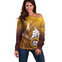 Personalized Tafuna High School Off Shoulder Sweater Polynesian Warrior