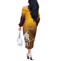 Personalized Tafuna High School Off The Shoulder Long Sleeve Dress Polynesian Warrior