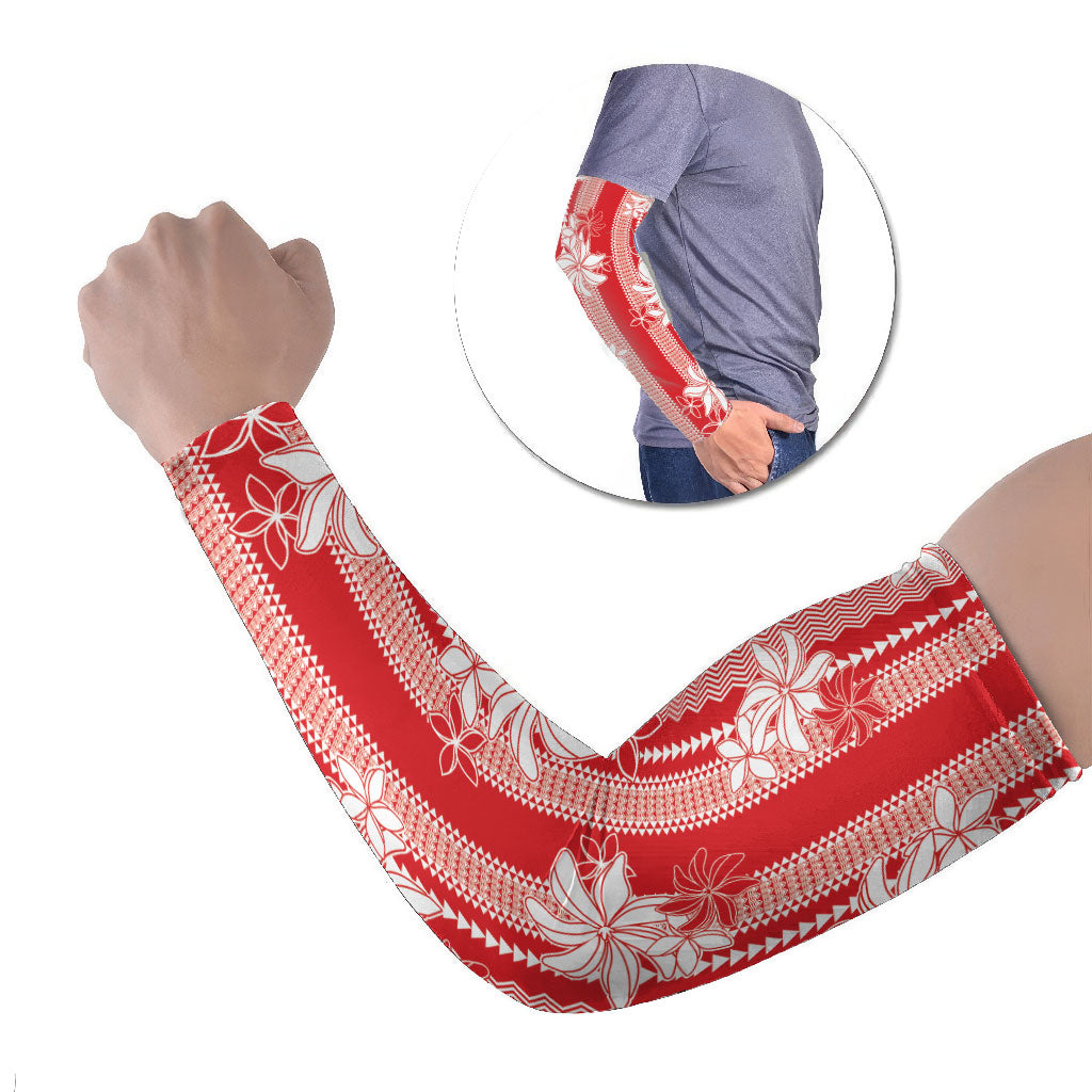 Hawaii Kakau Tribal Arm Sleeves With Red Tiare LT05 Set of 2 Red - Polynesian Pride