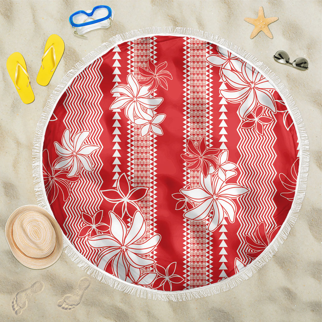 Hawaii Kakau Tribal Beach Blanket With Red Tiare