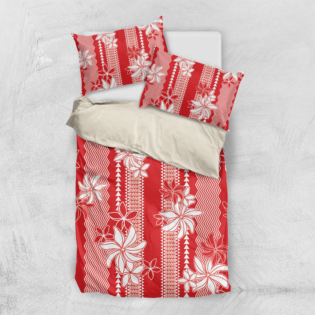 Hawaii Kakau Tribal Bedding Set With Red Tiare