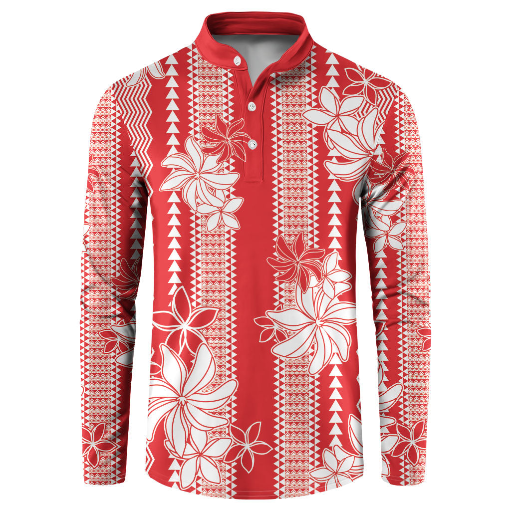 Hawaii Kakau Tribal Button Sweatshirt With Red Tiare