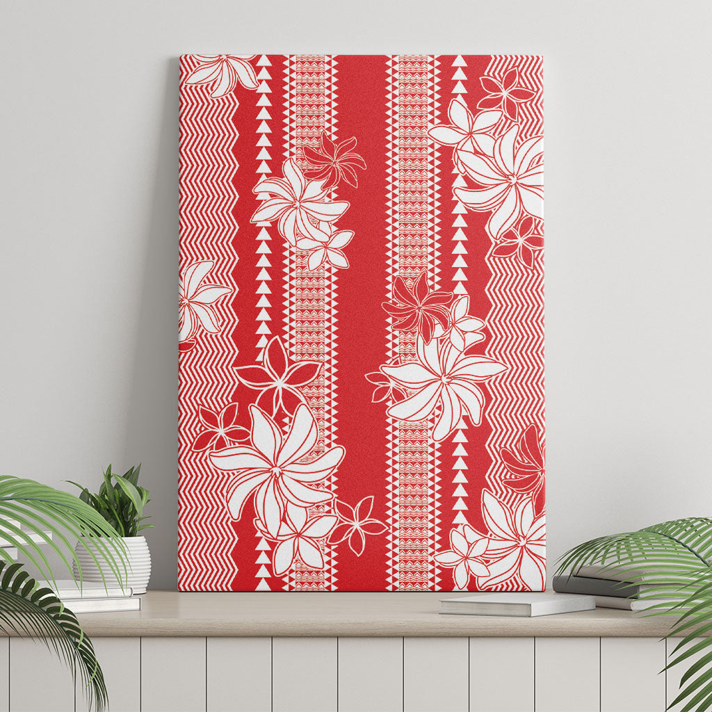 Hawaii Kakau Tribal Canvas Wall Art With Red Tiare