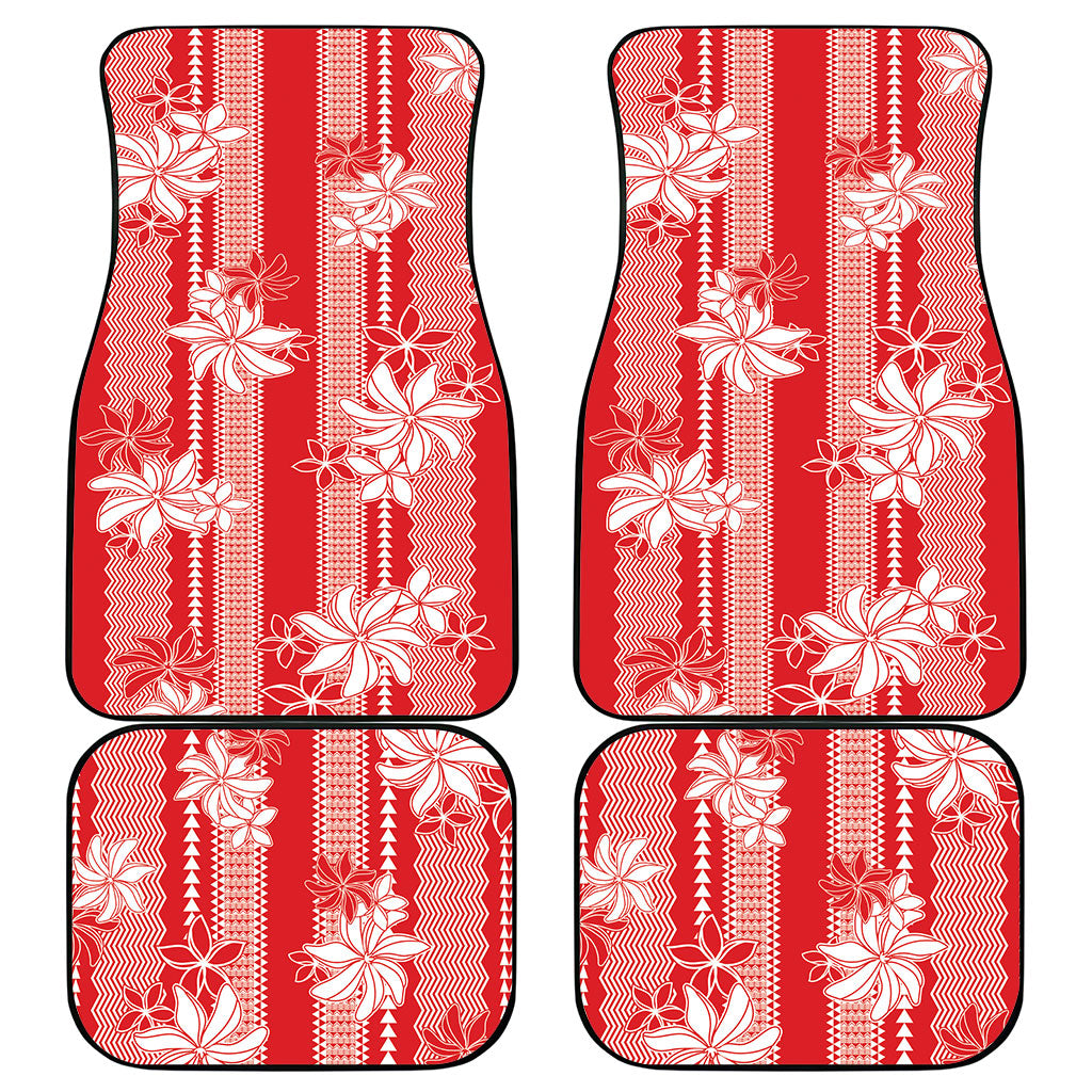 Hawaii Kakau Tribal Car Mats With Red Tiare