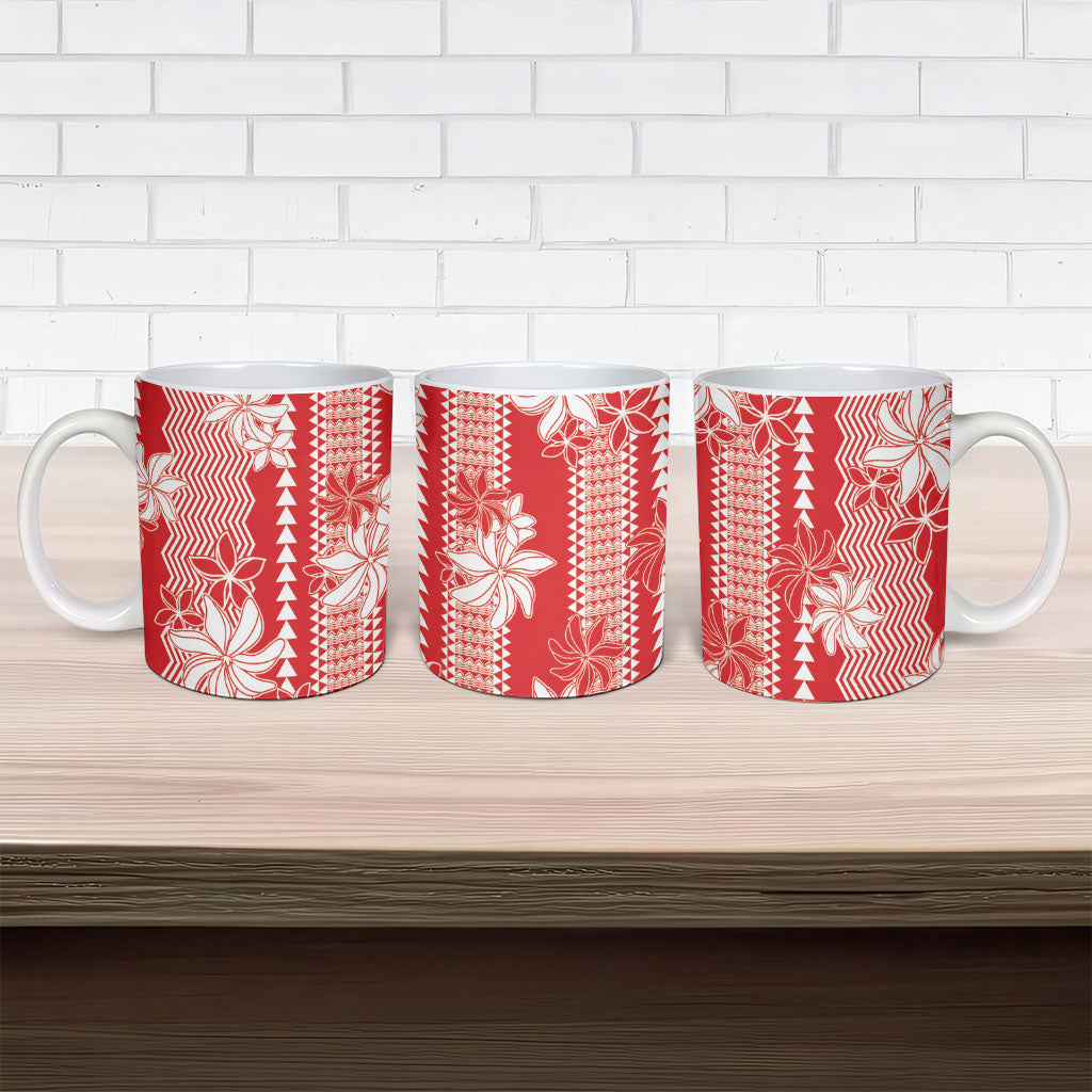 Hawaii Kakau Tribal Ceramic Mug With Red Tiare