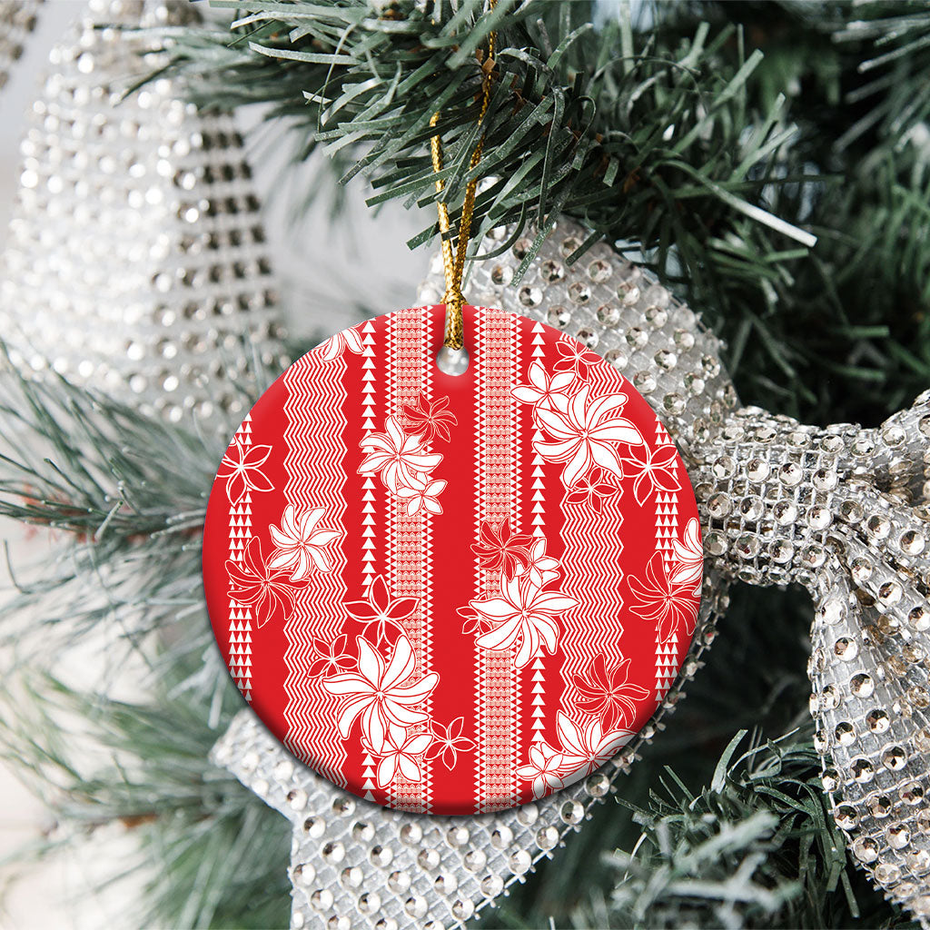 Hawaii Kakau Tribal Ceramic Ornament With Red Tiare