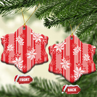 Hawaii Kakau Tribal Ceramic Ornament With Red Tiare