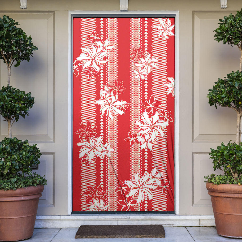 Hawaii Kakau Tribal Door Cover With Red Tiare LT05 Red - Polynesian Pride