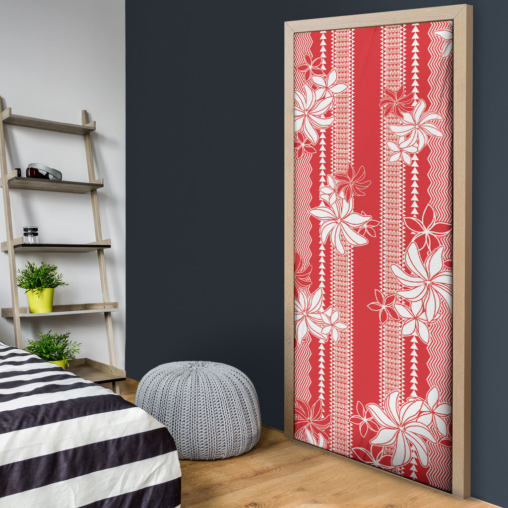 Hawaii Kakau Tribal Door Cover With Red Tiare