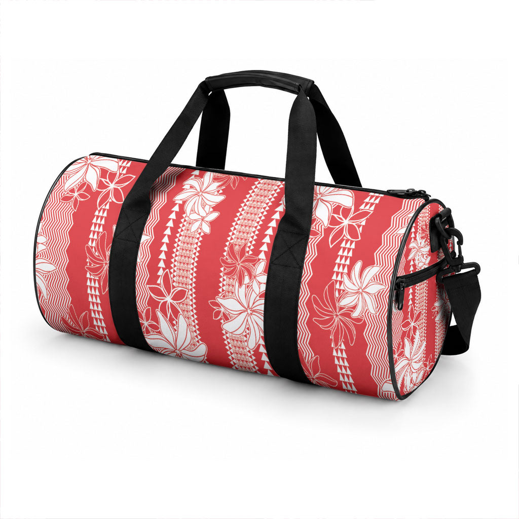 Hawaii Kakau Tribal Duffle Bag With Red Tiare