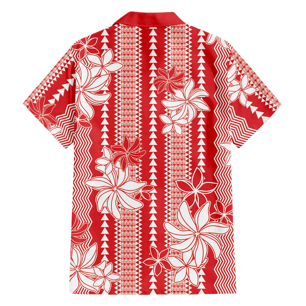 Hawaii Kakau Tribal Family Matching Long Sleeve Bodycon Dress and Hawaiian Shirt With Red Tiare LT05 - Polynesian Pride