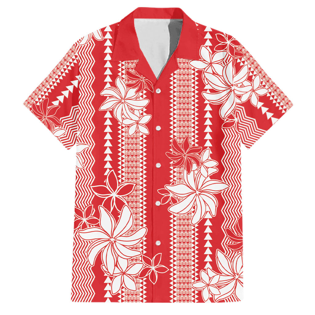 Hawaii Kakau Tribal Family Matching Off Shoulder Maxi Dress and Hawaiian Shirt With Red Tiare LT05 Dad's Shirt - Short Sleeve Red - Polynesian Pride