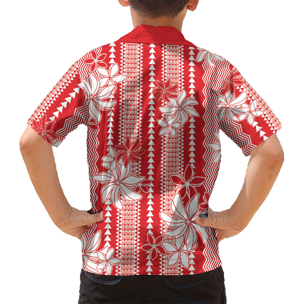 Hawaii Kakau Tribal Family Matching Puletasi and Hawaiian Shirt With Red Tiare