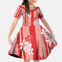 Hawaii Kakau Tribal Family Matching Puletasi and Hawaiian Shirt With Red Tiare