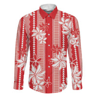 Hawaii Kakau Tribal Family Matching Summer Maxi Dress and Hawaiian Shirt With Red Tiare