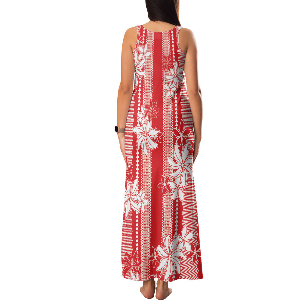 Hawaii Kakau Tribal Family Matching Tank Maxi Dress and Hawaiian Shirt With Red Tiare