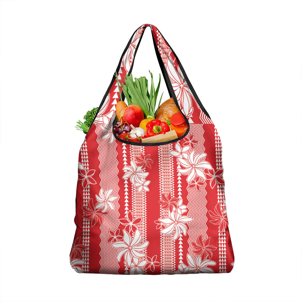 Hawaii Kakau Tribal Grocery Bag With Red Tiare LT05 1-pack One Size Red - Polynesian Pride