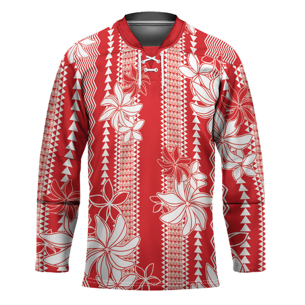 Hawaii Kakau Tribal Hockey Jersey With Red Tiare