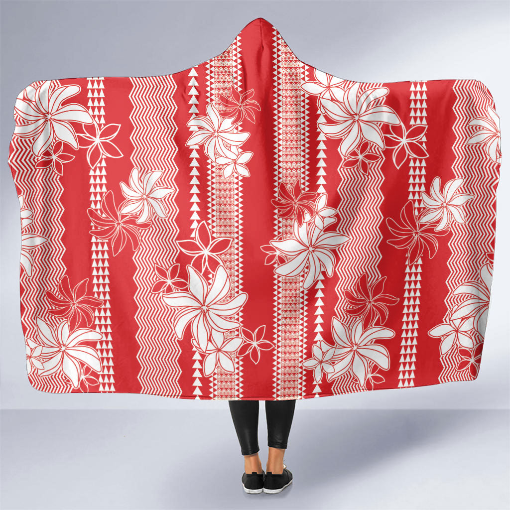 Hawaii Kakau Tribal Hooded Blanket With Red Tiare