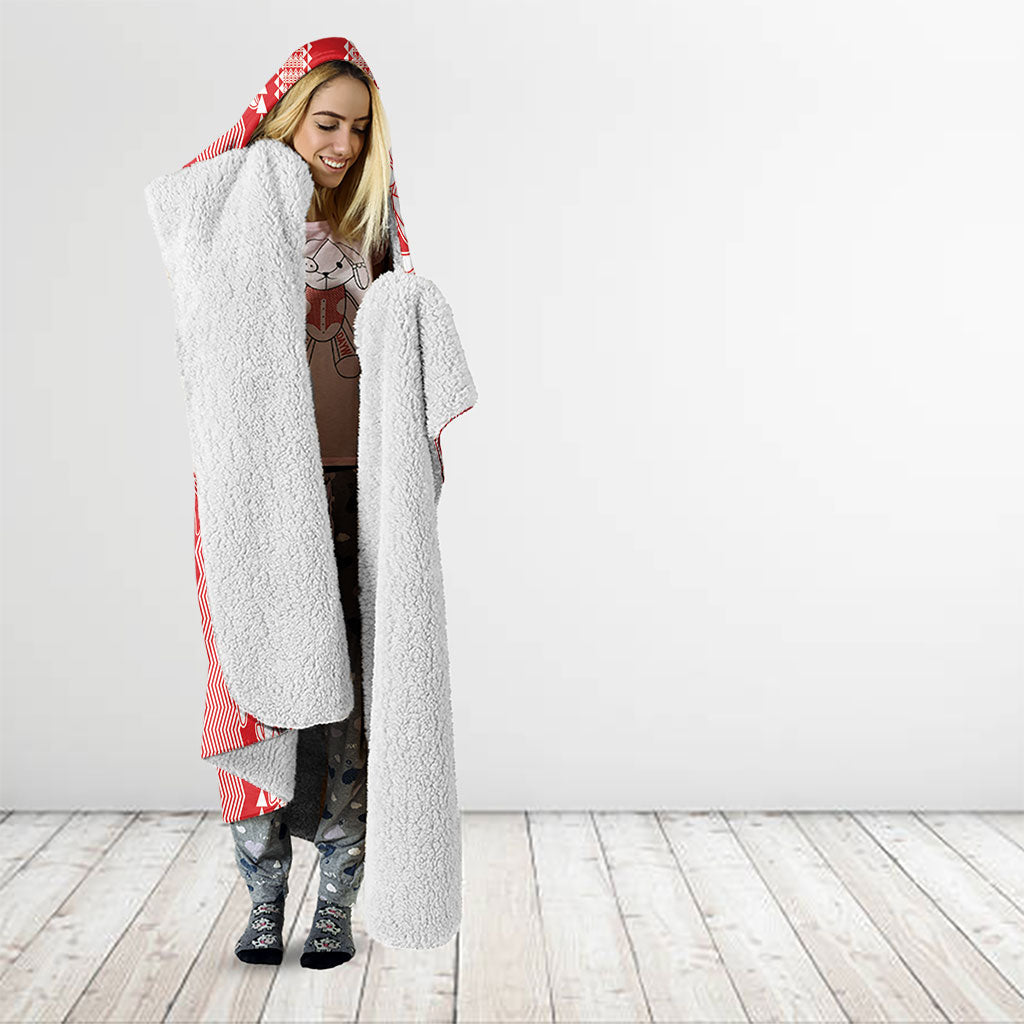 Hawaii Kakau Tribal Hooded Blanket With Red Tiare