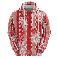 Hawaii Kakau Tribal Hoodie With Red Tiare