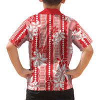 Hawaii Kakau Tribal Kid Hawaiian Shirt With Red Tiare
