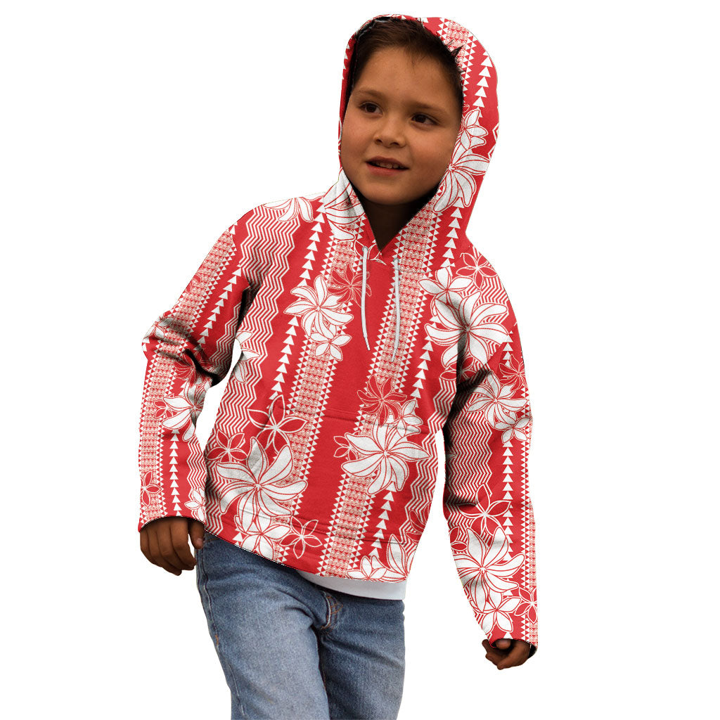 Hawaii Kakau Tribal Kid Hoodie With Red Tiare