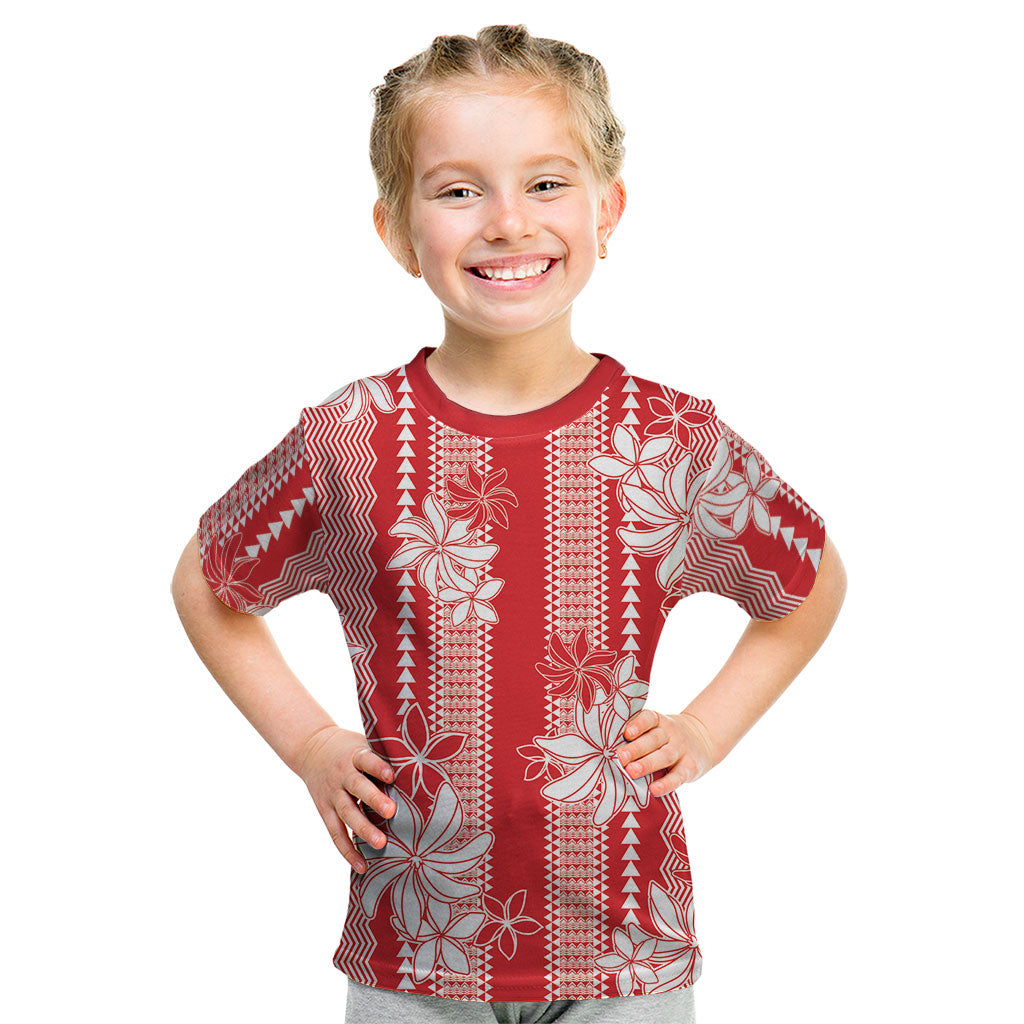 Hawaii Kakau Tribal Kid T Shirt With Red Tiare LT05 Red - Polynesian Pride
